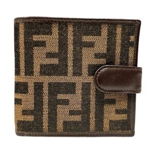 FENDI ZUCCA MONOGRAM FF BIFOLD COMPACT WALLET CANVAS AND LEATHER
